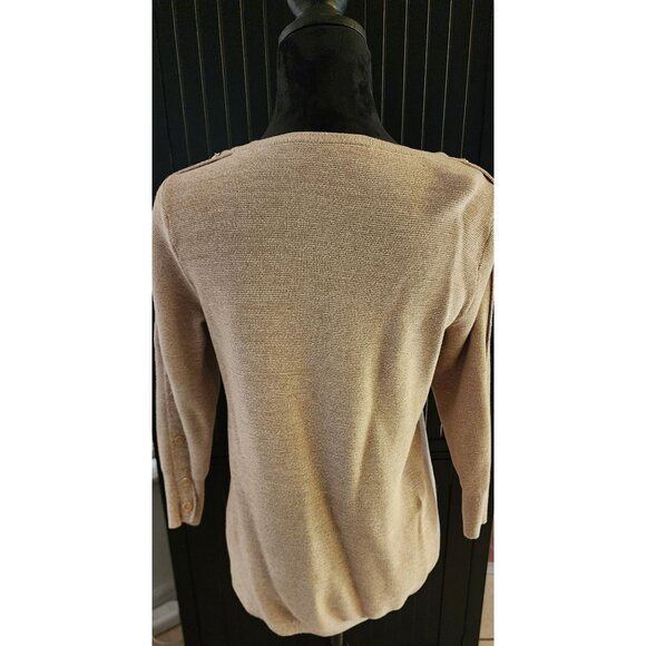 Rafaella Beige Sweater Womens Size Medium Button Detail 3/4 Sleeve - Picture 4 of 9